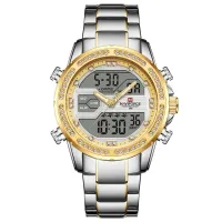 NAVIFORCE NF9190 Mens Watches Top Brand Luxury Stainless Steel Quartz Wrist Watch Men Sports Dual Time Digital Analog Clock